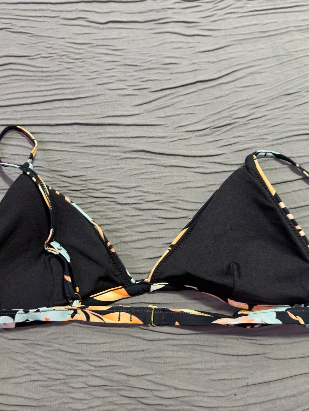 Black Floral Triangle Bikini Top with Aqua Accents - Picture 2 of 3
